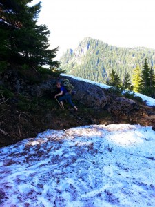 Stephen climbing through the first tricky section